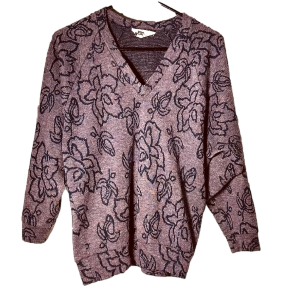 Vintage Nouvelle by Susan Miller 1980's sweater floral v-neck Women’s 1 | jj1
